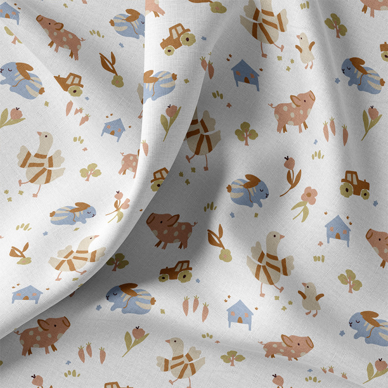 Printed Cotton PICOTI White / Blue